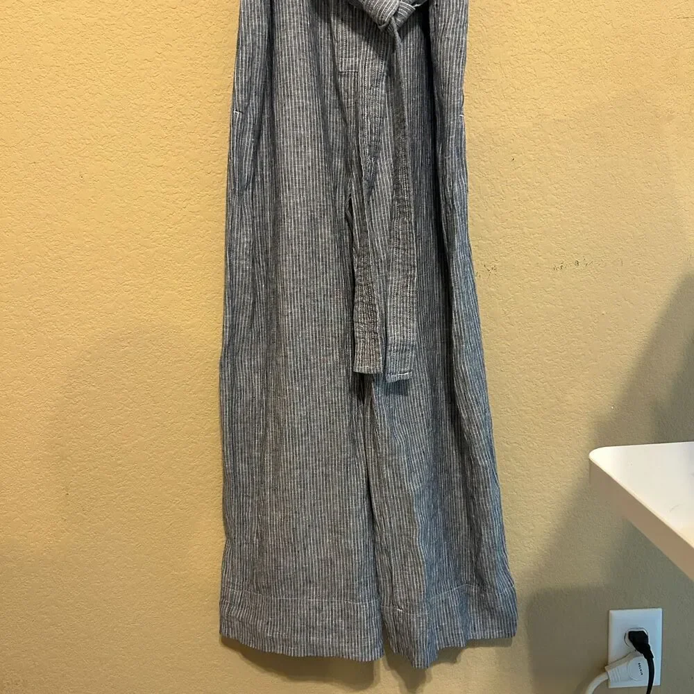 Everlane 100% Linen Jumpsuit Womens Size 2 Blue White Railroad Stripe Wide Leg